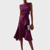 Midi Dress Draped Asymmetric Hem for Women