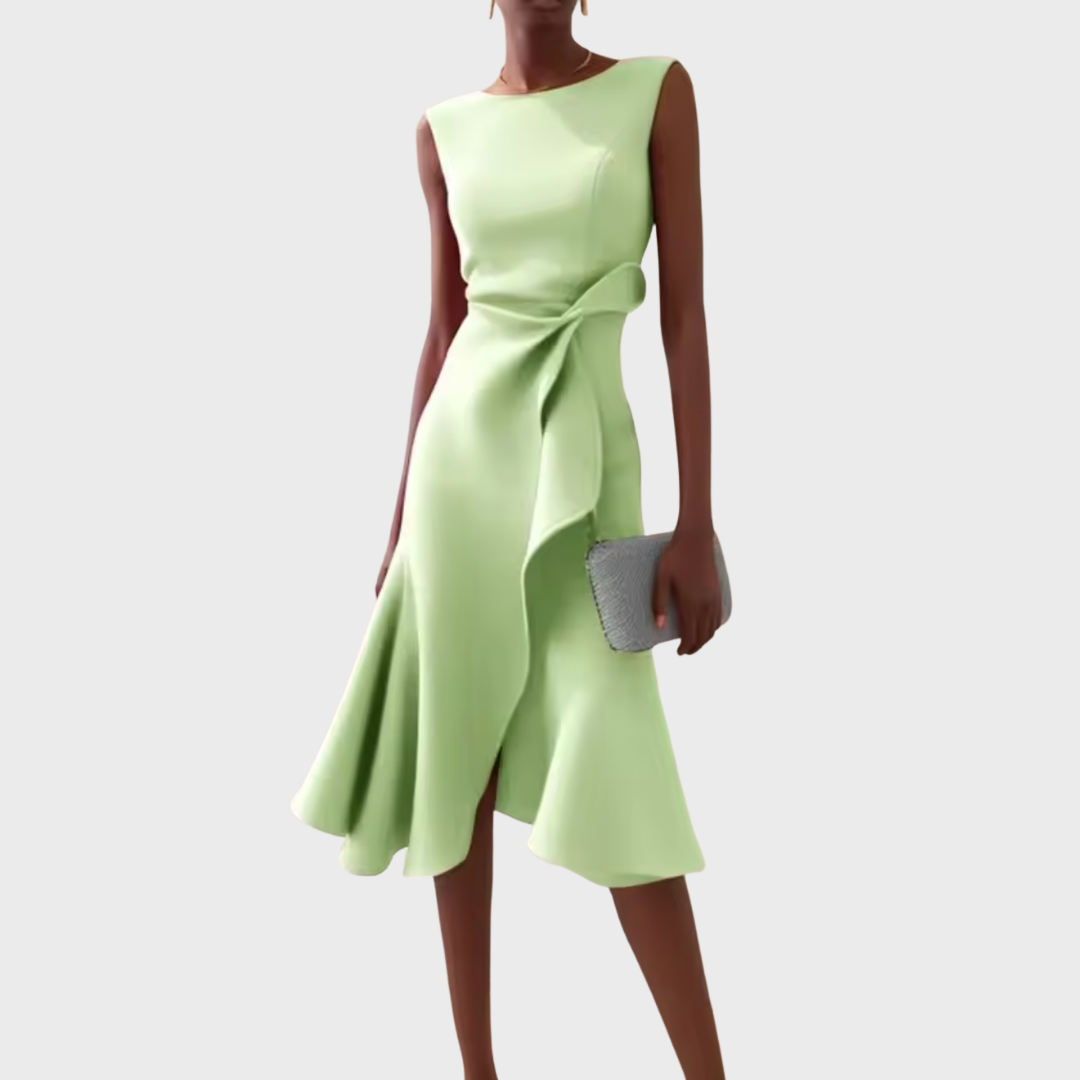 Midi Dress Draped Asymmetric Hem for Women