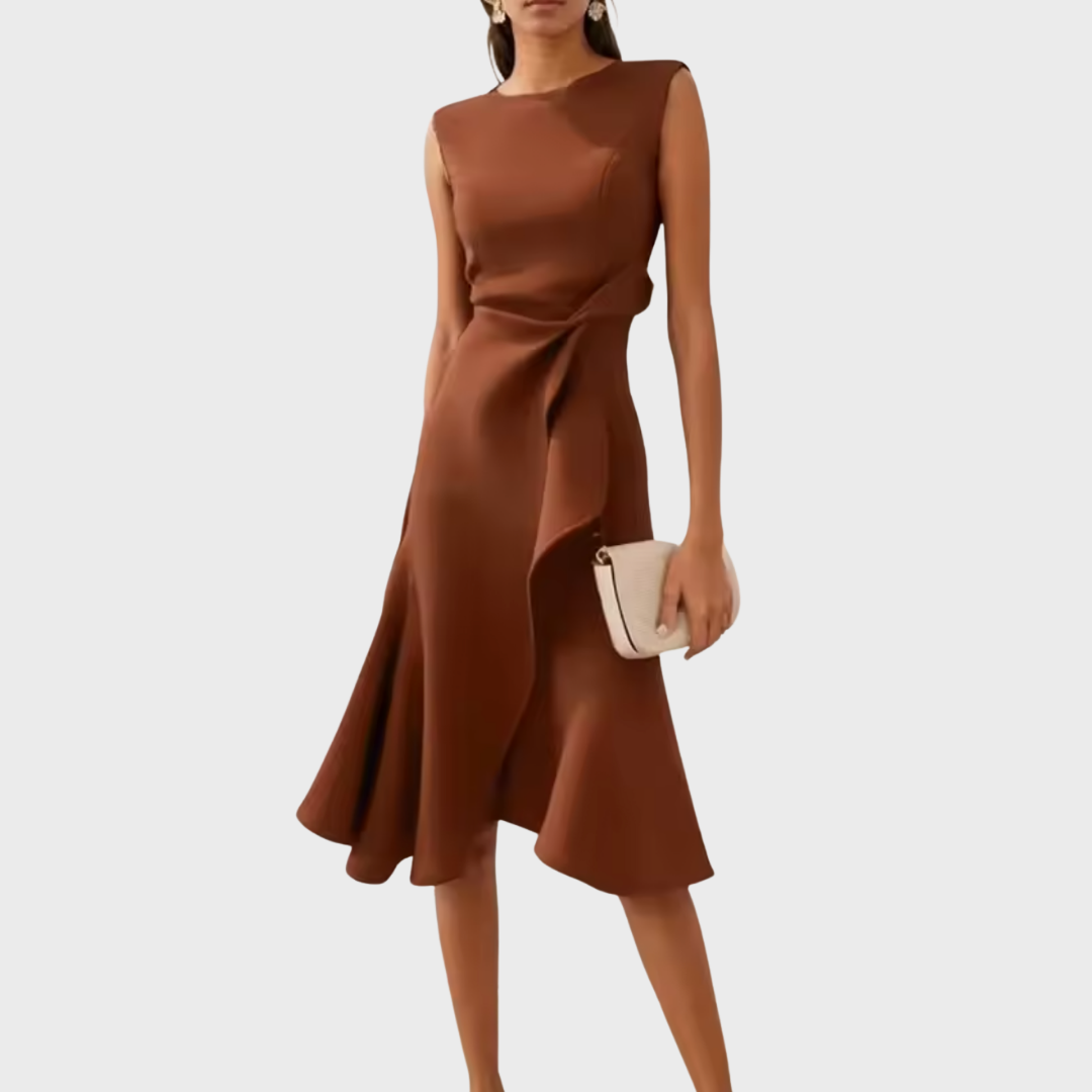 Midi Dress Draped Asymmetric Hem for Women