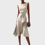 Midi Dress Draped Asymmetric Hem for Women