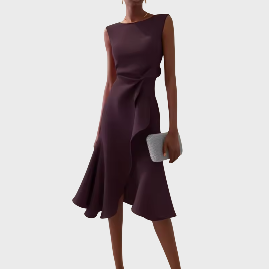 Midi Dress Draped Asymmetric Hem for Women