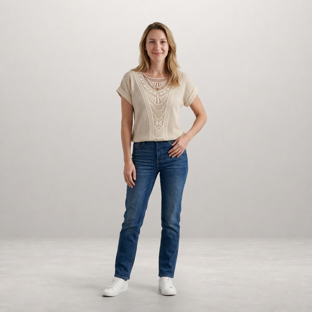 Elira – Elegant crochet detail top with effortless everyday comfort