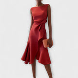 Midi Dress Draped Asymmetric Hem for Women