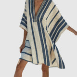 Striped Kimono Tunic V-Neck Beach Cover-Up for Women