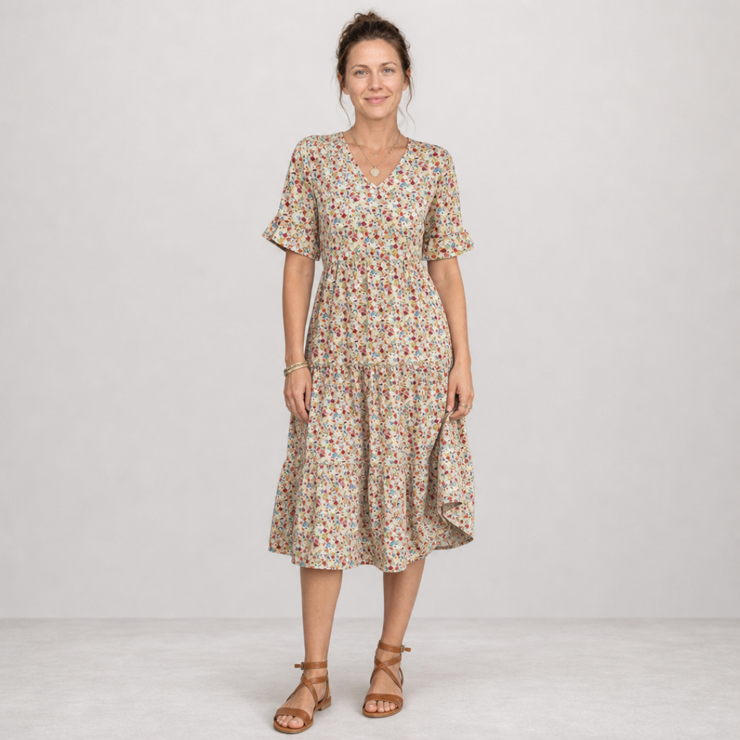 Elowen – Effortless floral midi dress with timeless elegance