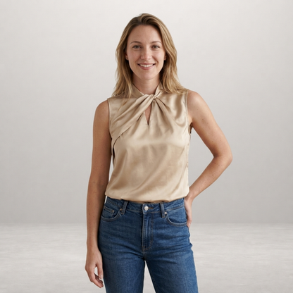 Selene – Elegant satin blouse with refined twisted neckline