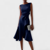 Midi Dress Draped Asymmetric Hem for Women