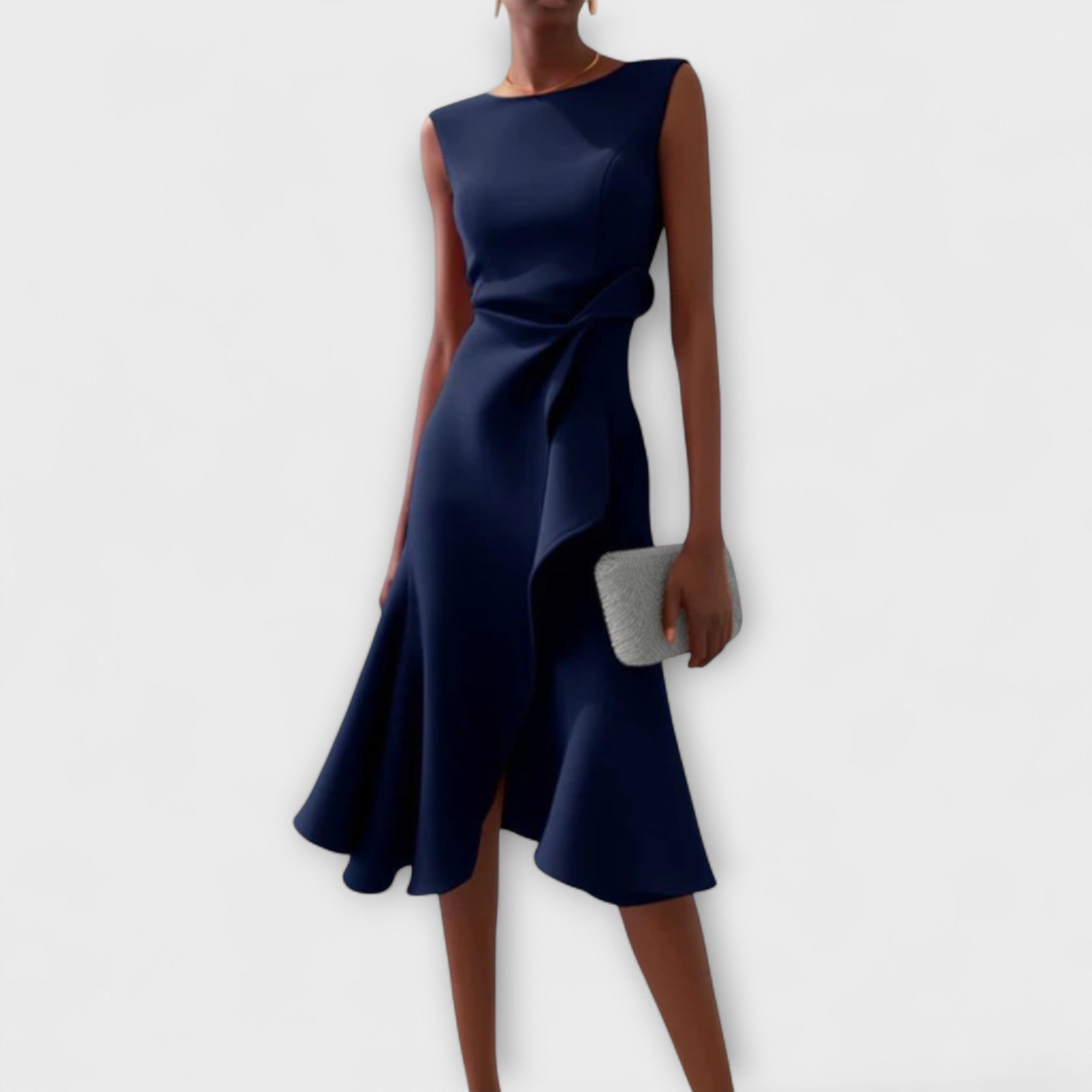 Midi Dress Draped Asymmetric Hem for Women