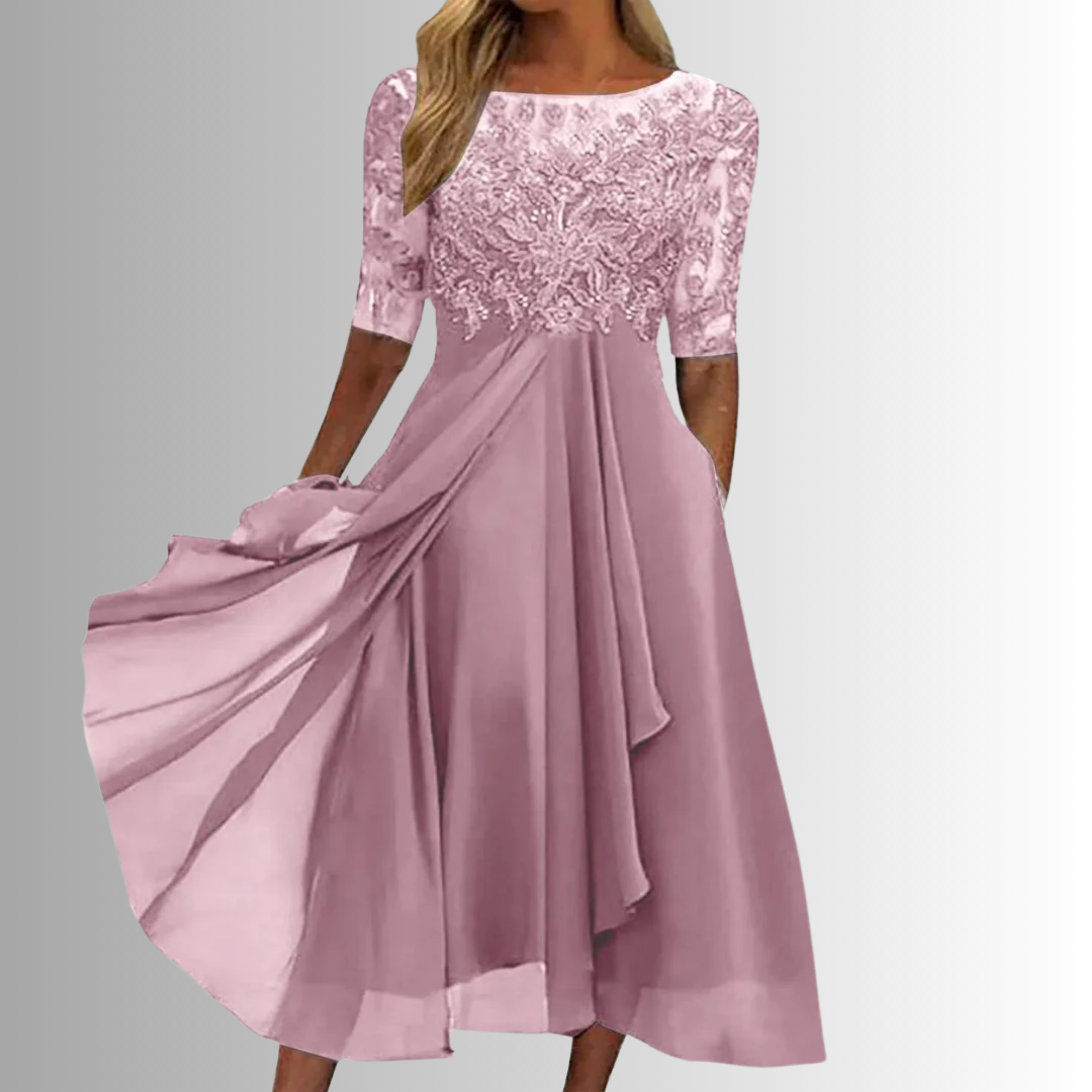 Lace Midi Dress Floral Wedding Guest Dress for Women