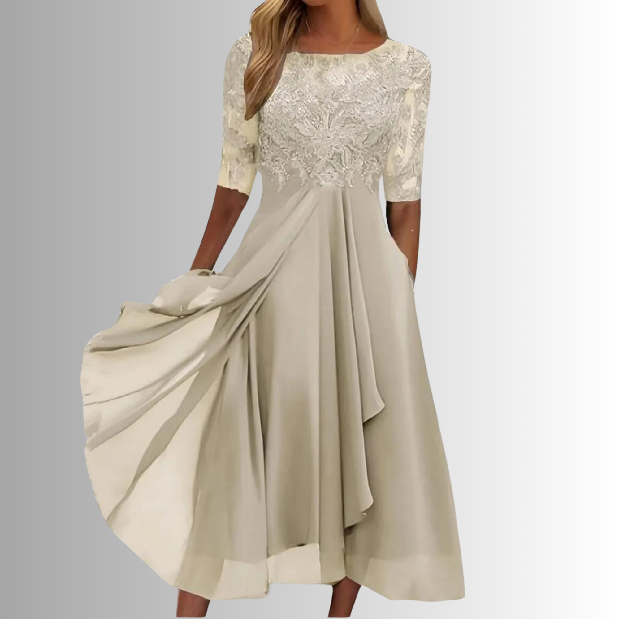 Lace Midi Dress Floral Wedding Guest Dress for Women