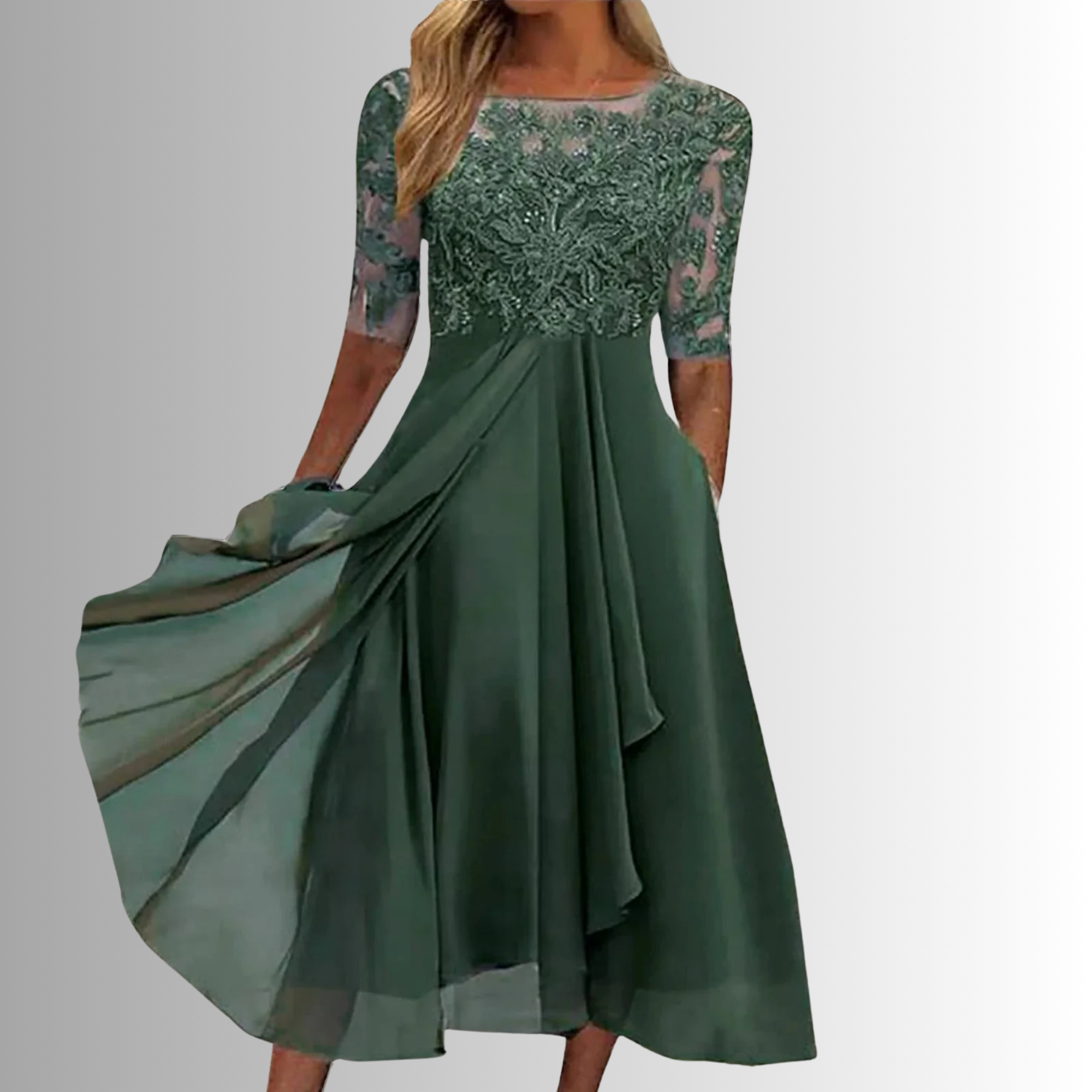 Lace Midi Dress Floral Wedding Guest Dress for Women