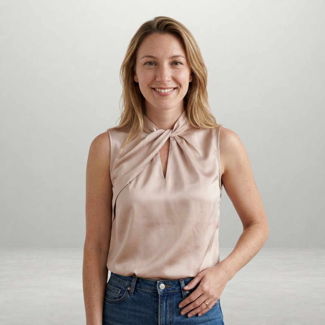 Selene – Elegant satin blouse with refined twisted neckline