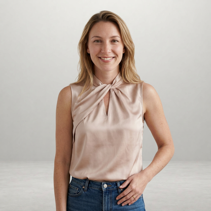 Selene – Elegant satin blouse with refined twisted neckline