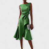 Midi Dress Draped Asymmetric Hem for Women