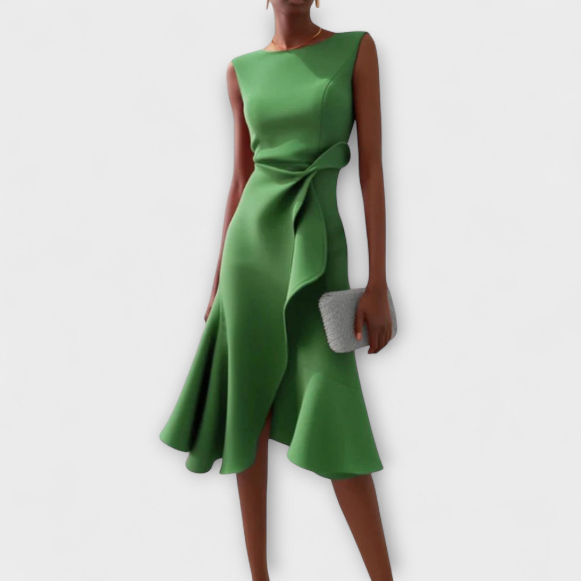 Midi Dress Draped Asymmetric Hem for Women