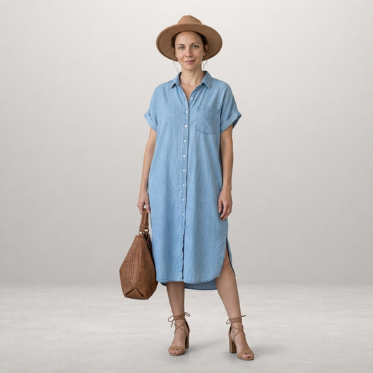 Sienna – Relaxed denim shirt dress with timeless style