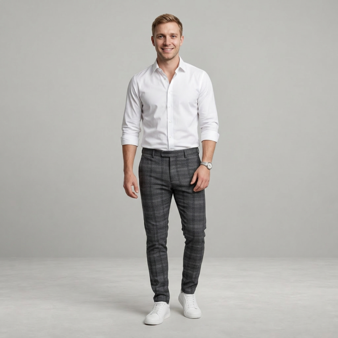 Preston – Tailored check trousers with modern slim sophistication