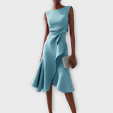 Midi Dress Draped Asymmetric Hem for Women