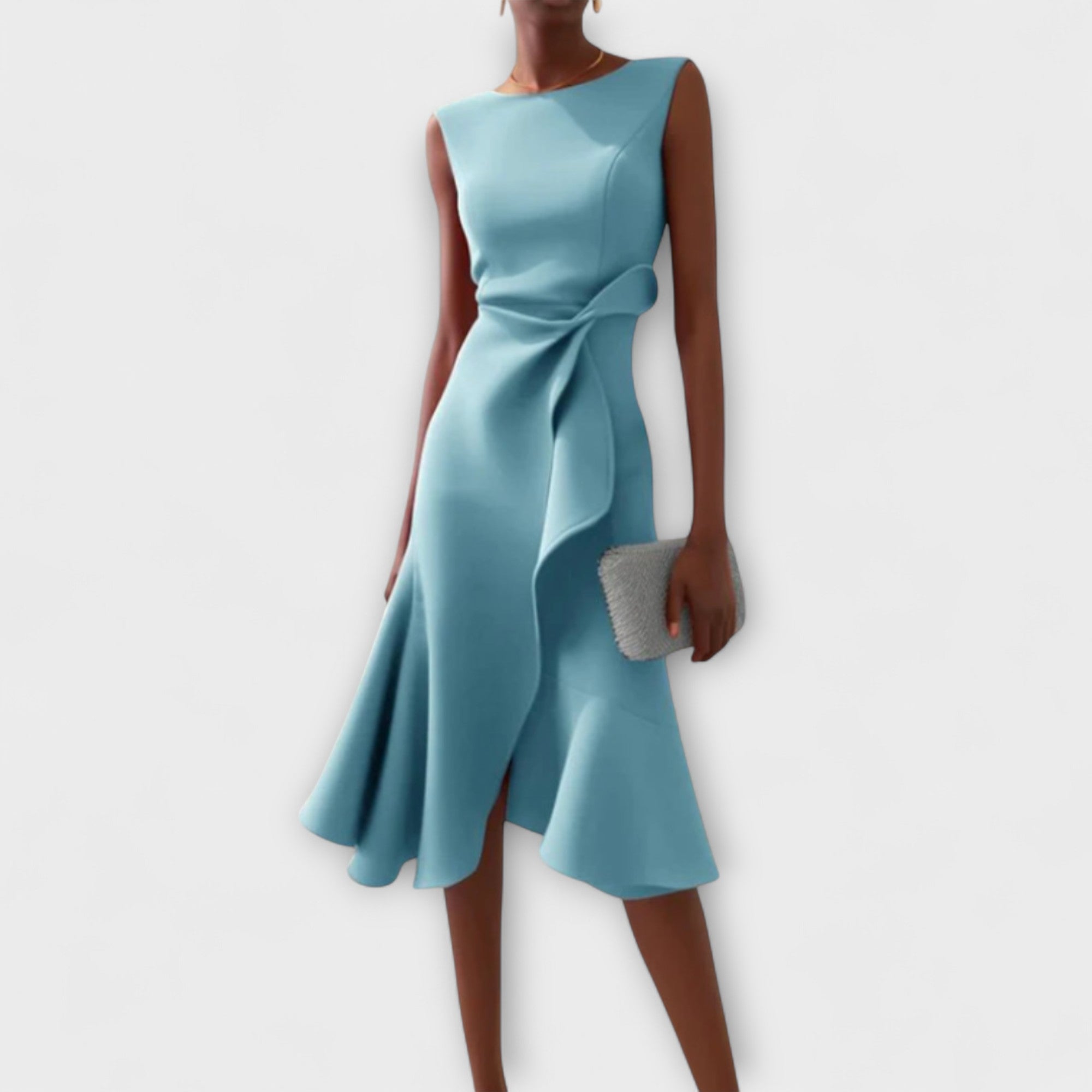 Midi Dress Draped Asymmetric Hem for Women