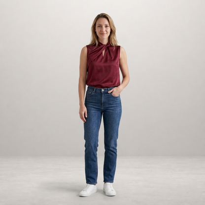 Selene – Elegant satin blouse with refined twisted neckline