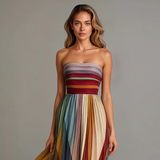 Maxi Dress Strapless Pleated Colorful Print for women