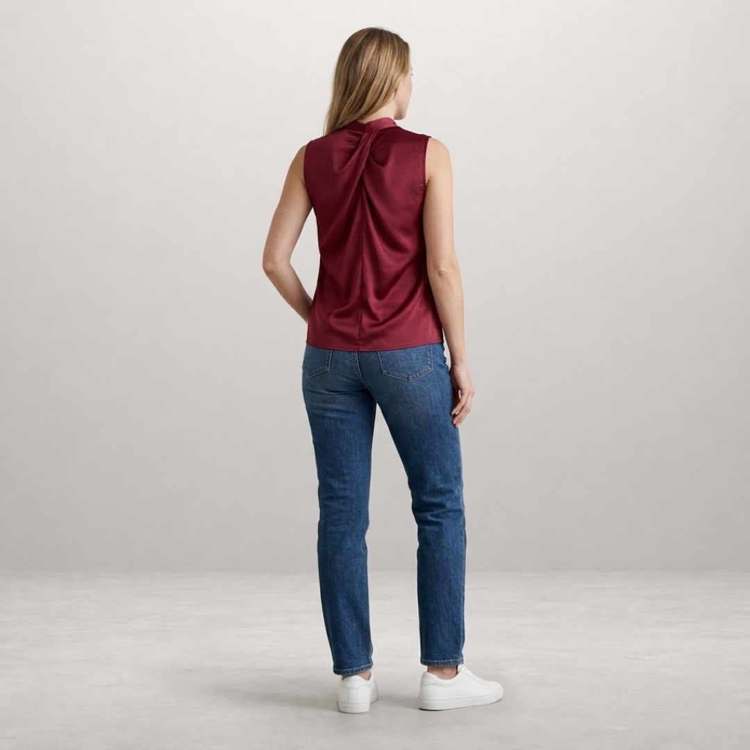 Selene – Elegant satin blouse with refined twisted neckline