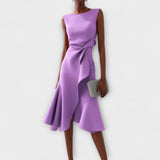 Midi Dress Draped Asymmetric Hem for Women