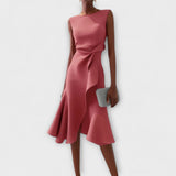Midi Dress Draped Asymmetric Hem for Women