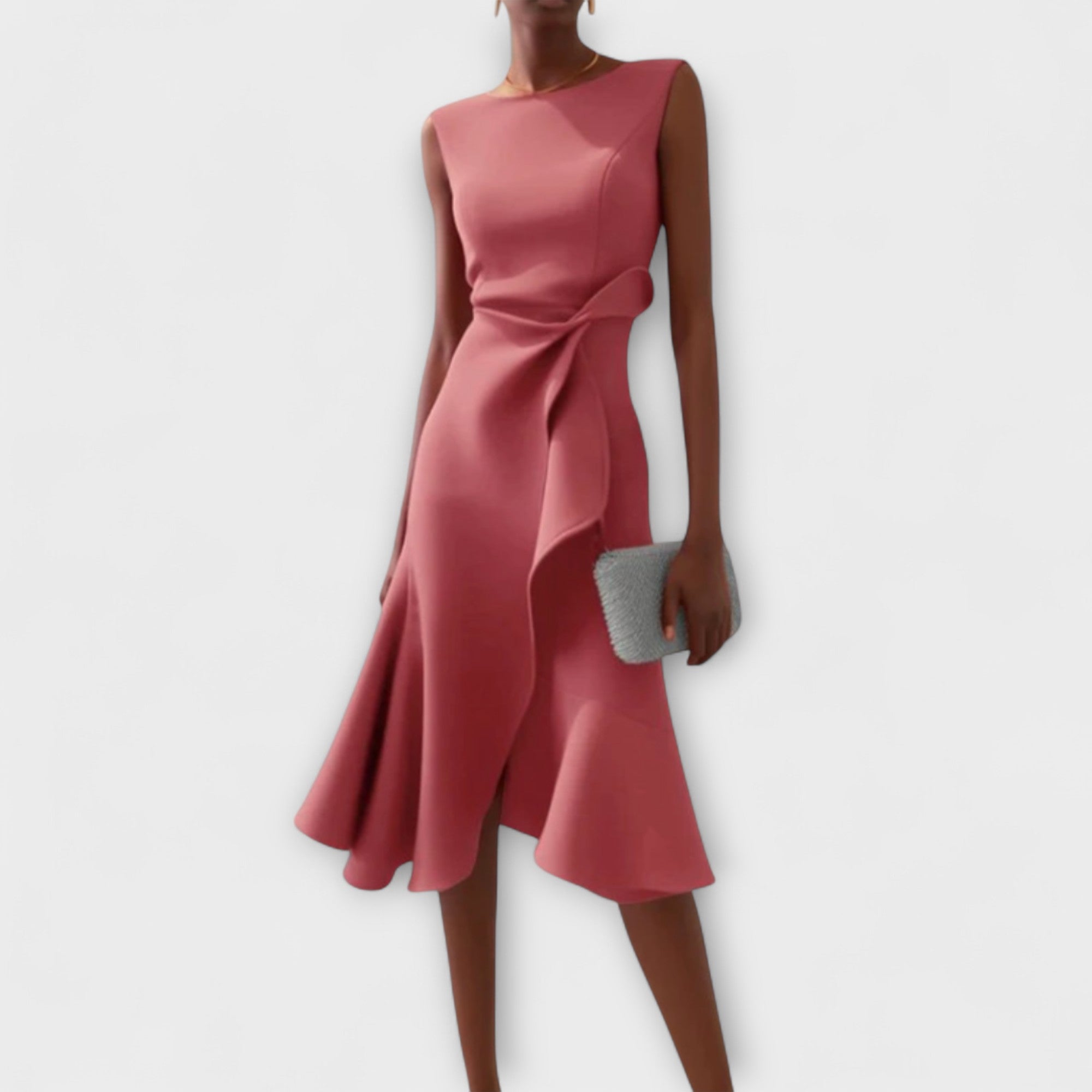 Midi Dress Draped Asymmetric Hem for Women