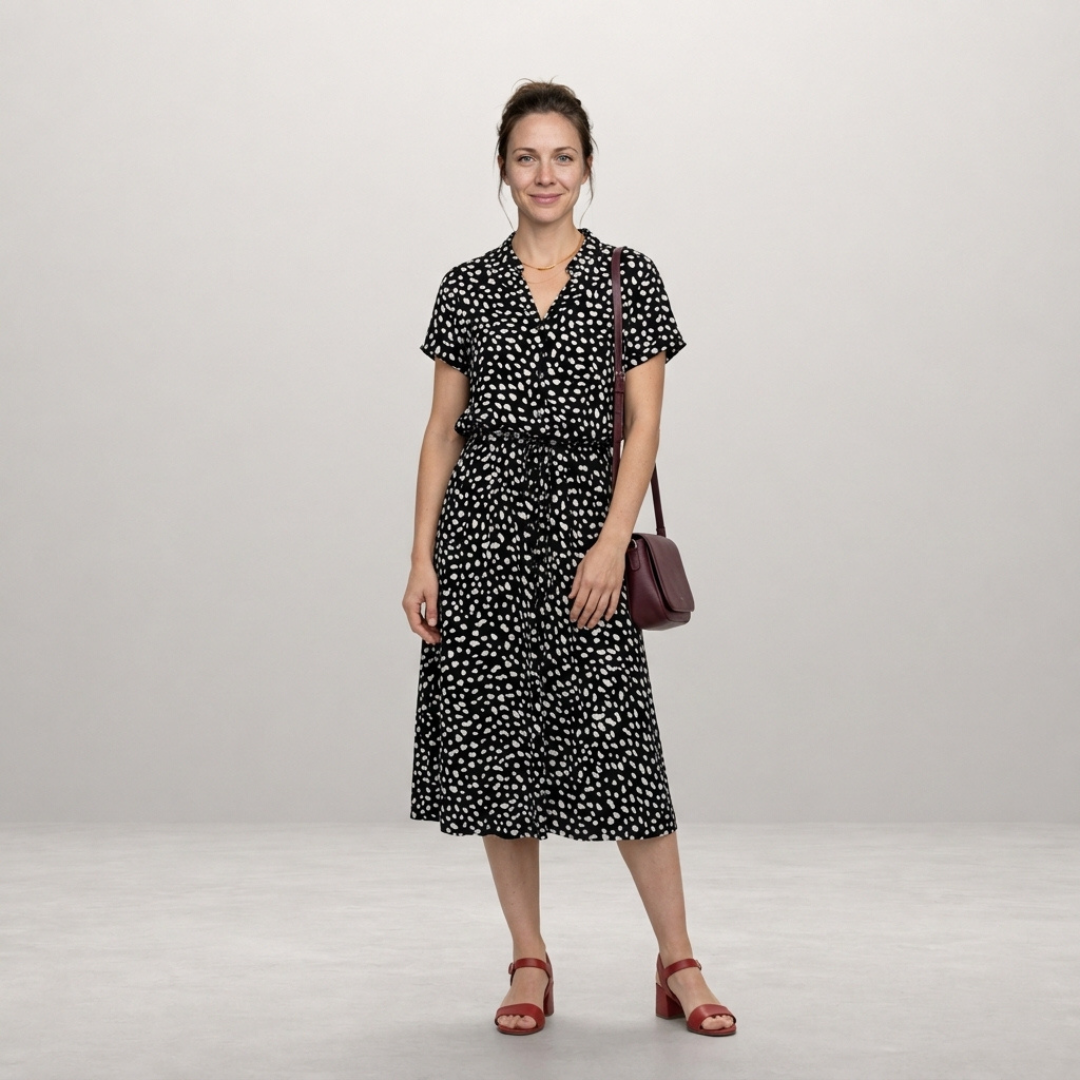 Aria – Elegant printed midi dress with effortless comfort