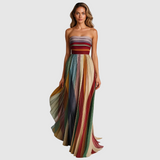 Maxi Dress Strapless Pleated Colorful Print for women