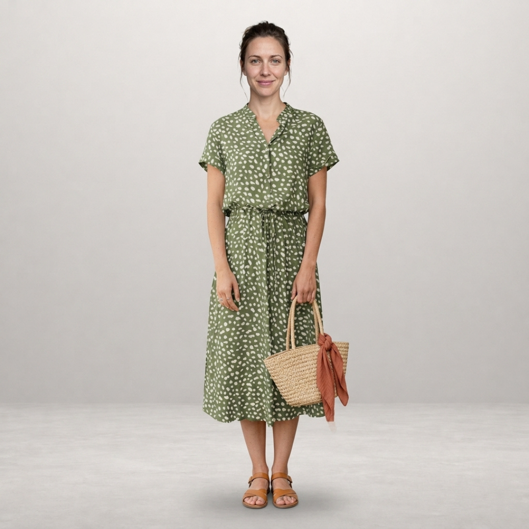 Aria – Elegant printed midi dress with effortless comfort