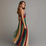 Maxi Dress Strapless Pleated Colorful Print for women