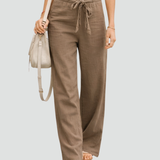 Wide Leg Linen Trousers with Drawstring Waist for women