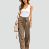 Wide Leg Linen Trousers with Drawstring Waist for women