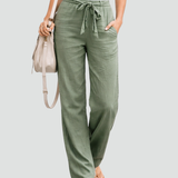 Wide Leg Linen Trousers with Drawstring Waist for women