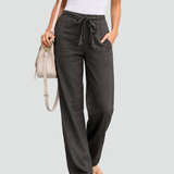 Wide Leg Linen Trousers with Drawstring Waist for women