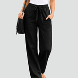 Wide Leg Linen Trousers with Drawstring Waist for women