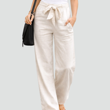 Wide Leg Linen Trousers with Drawstring Waist for women