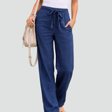 Wide Leg Linen Trousers with Drawstring Waist for women