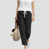 Linen Trousers Wide Leg Drawstring Waist for women