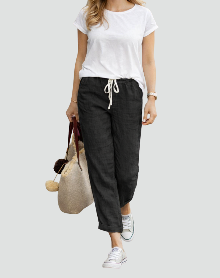 Linen Trousers Wide Leg Drawstring Waist for women