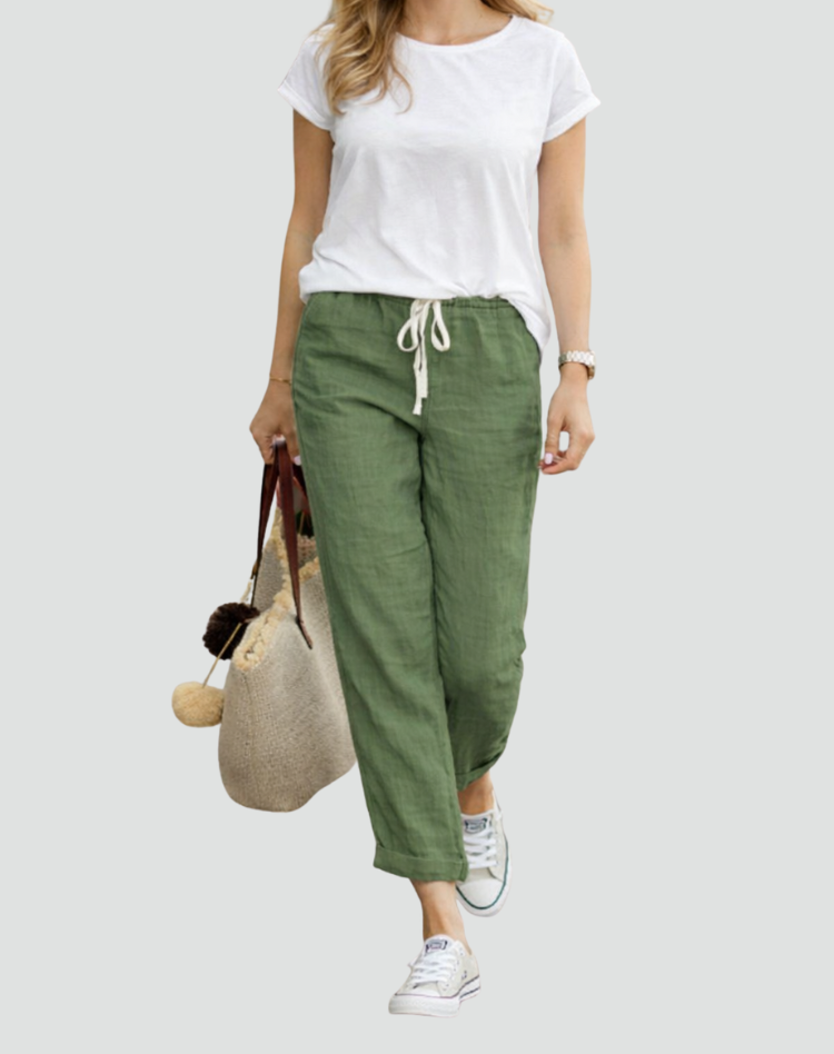 Linen Trousers Wide Leg Drawstring Waist for women