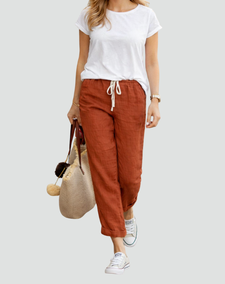 Linen Trousers Wide Leg Drawstring Waist for women