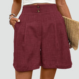 Linen High Waist Pleated Shorts for Women