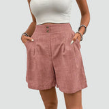 Linen High Waist Pleated Shorts for Women