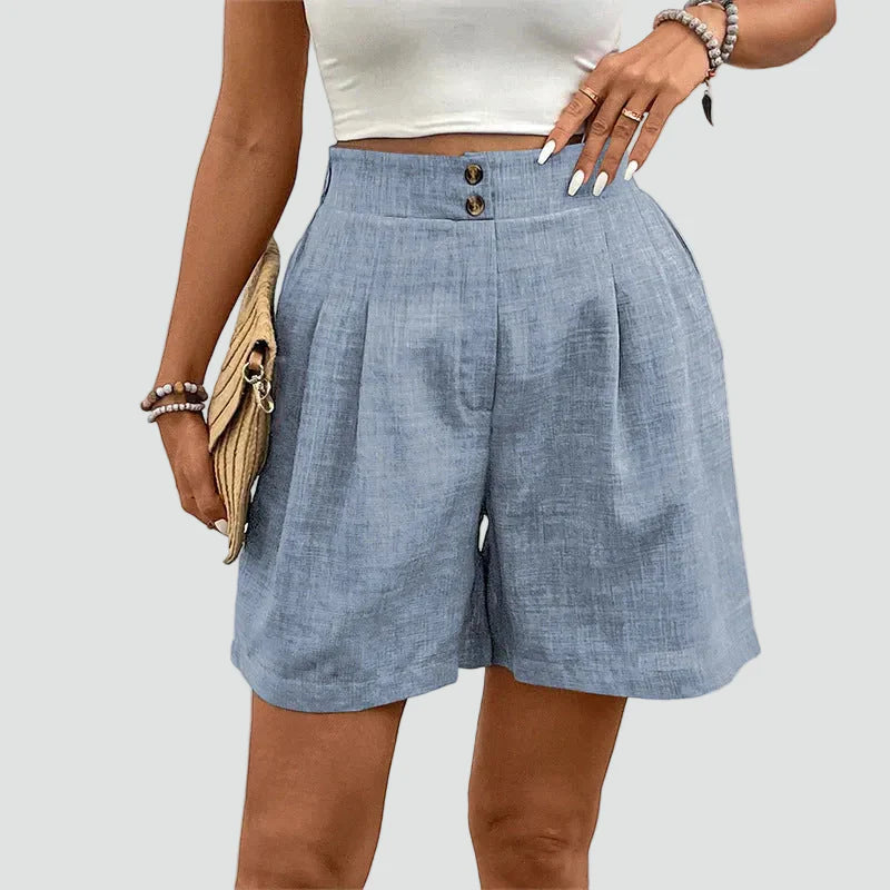 Linen High Waist Pleated Shorts for Women