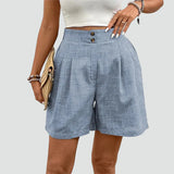 Linen High Waist Pleated Shorts for Women
