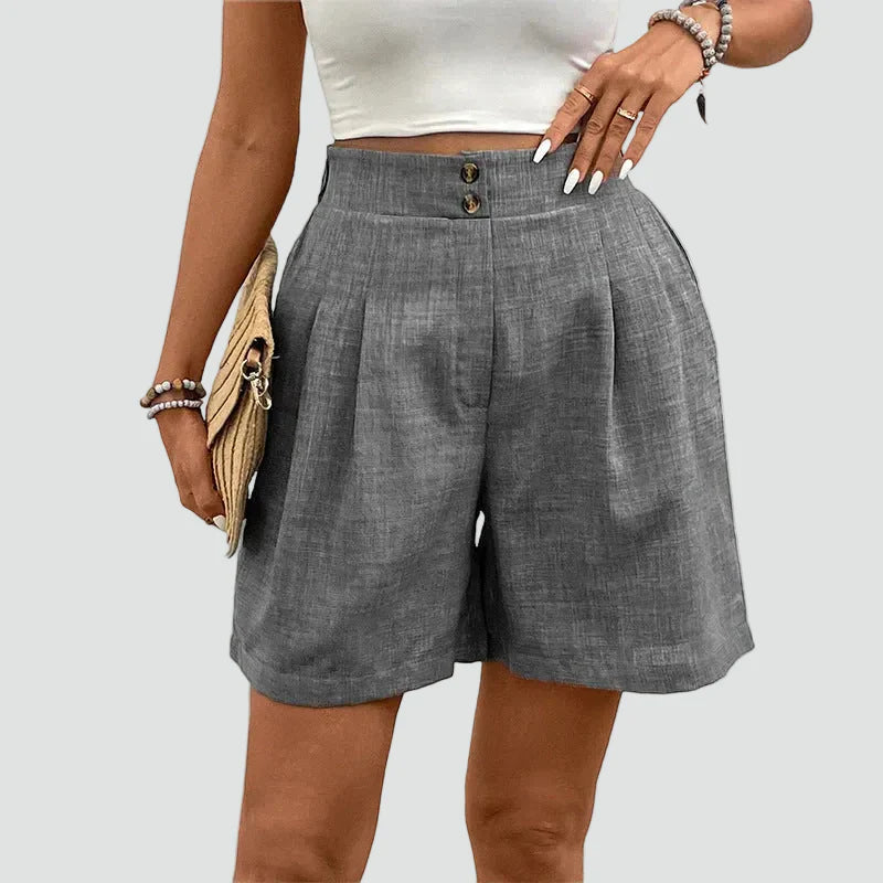 Linen High Waist Pleated Shorts for Women