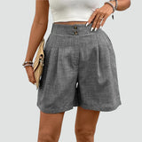 Linen High Waist Pleated Shorts for Women